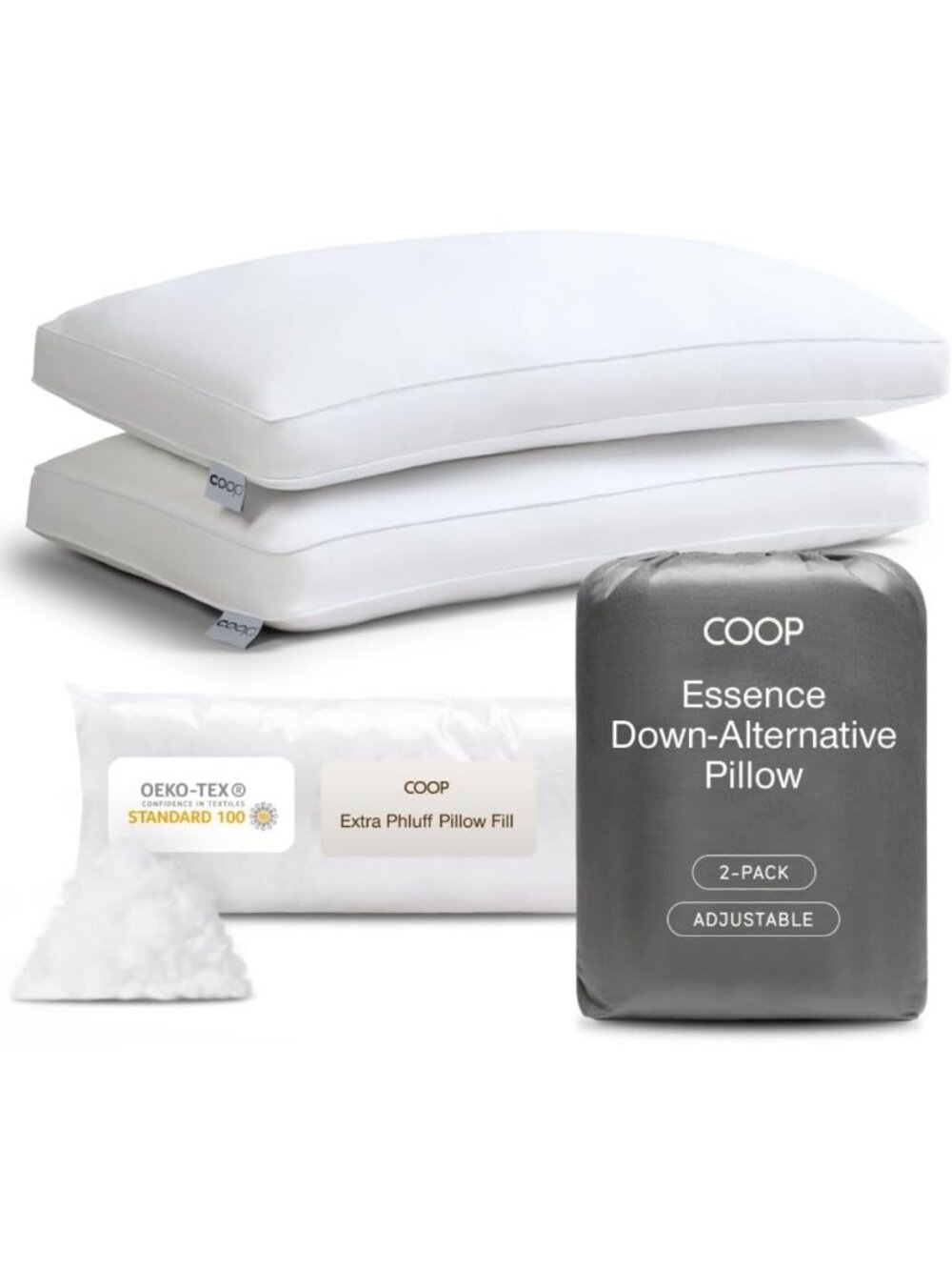 Set of 2 Queen Size Down Alternative Pillows - Adjustable Luxury for All